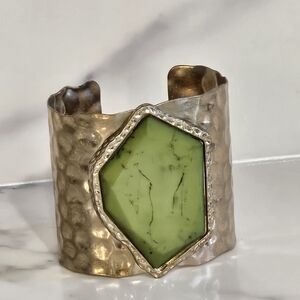 NWT - Large, Chunky Gold Cuff Bracelet with Green Stone